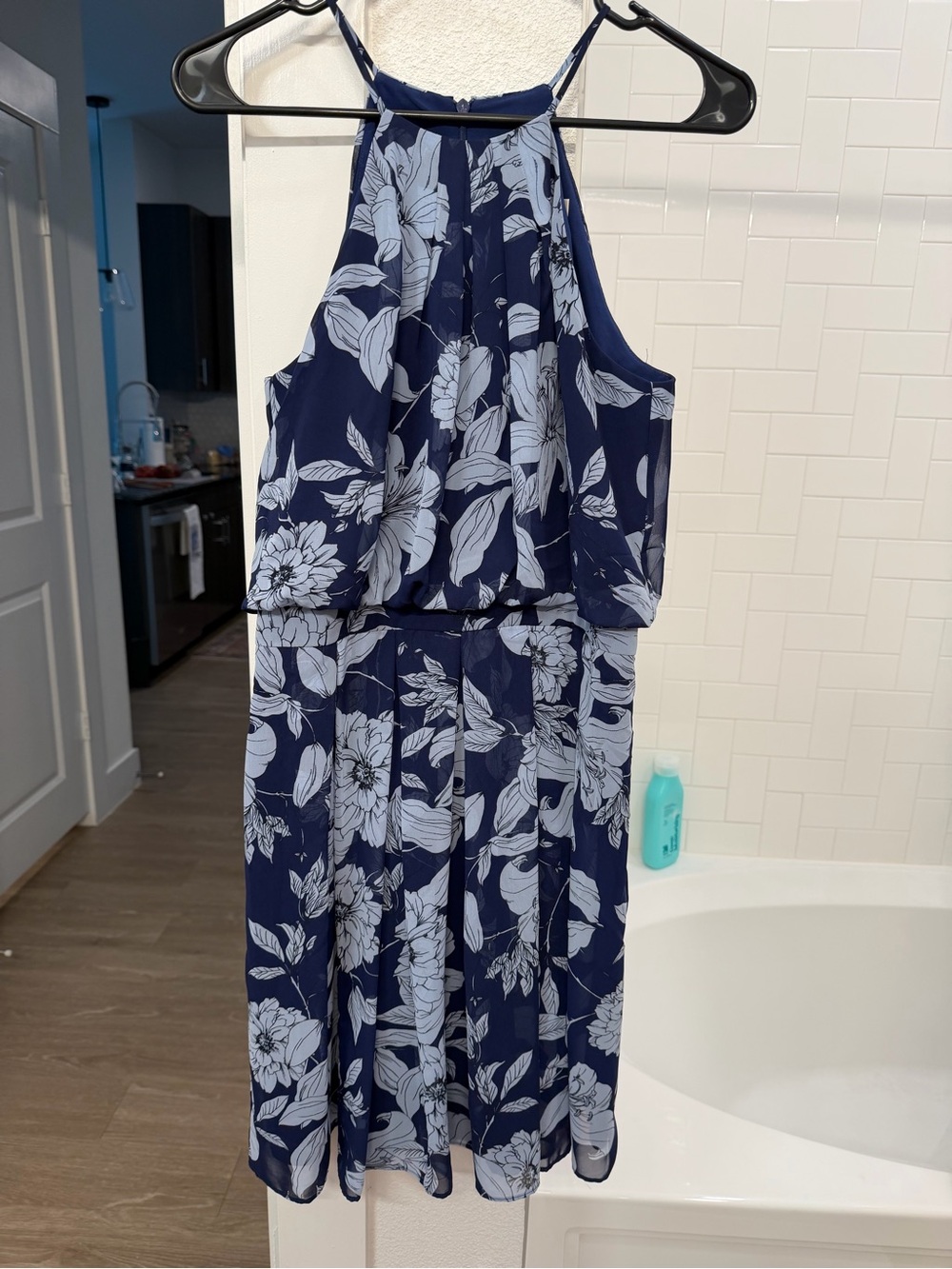 Eliza J Navy Floral Halter Dress